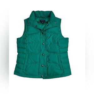 Lands’ End Down Packable Puffer Vest Size XS Petite Green Snap Front Quilted